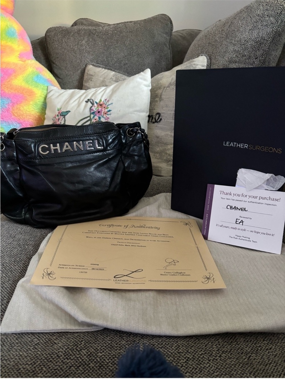 Chanel Lambskin skin with embossed lettering